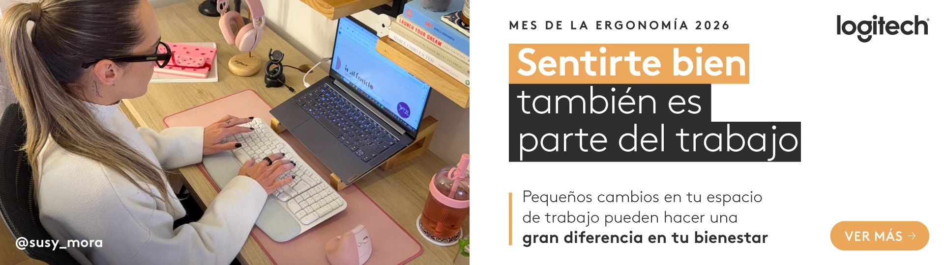 Mes de la Ergonomía 2026 de Logitech, con soluciones ergonómicas para mejorar la comodidad y el bienestar en el espacio de trabajo.