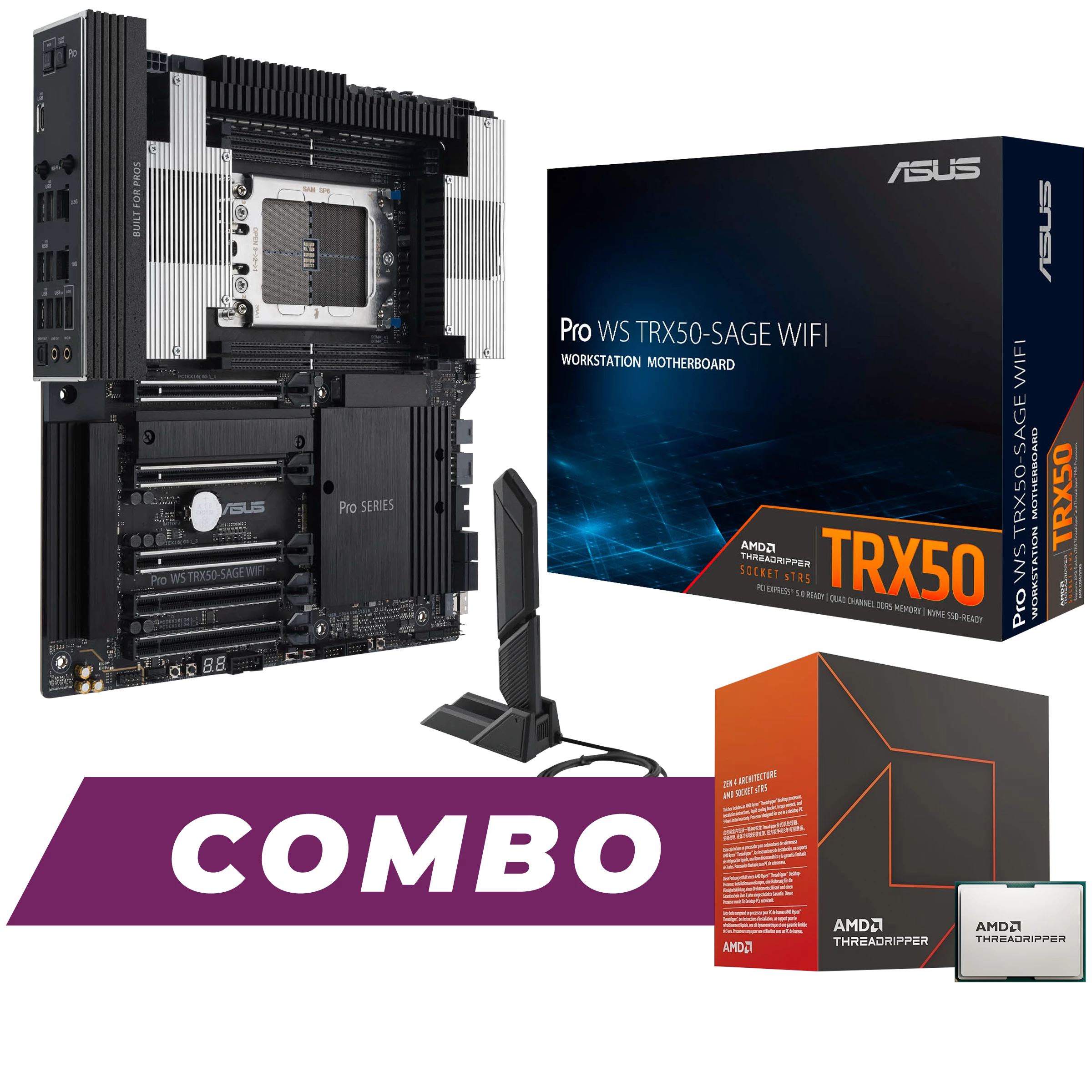 Board Asus Prime Pro WS TRX50-SAGE WiFi (Socket sTR5) + Procesador AMD THREADRIPPER 7960X 