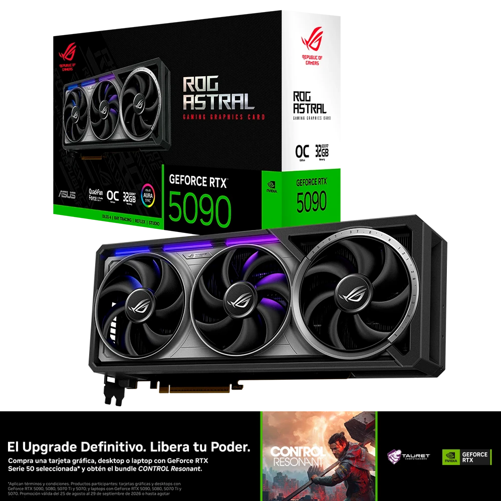 Tarjeta Gráfica ASUS ROG Astral OC · GeForce RTX 5090 · 32GB GDDR7 · Cuádruple Ventilador
