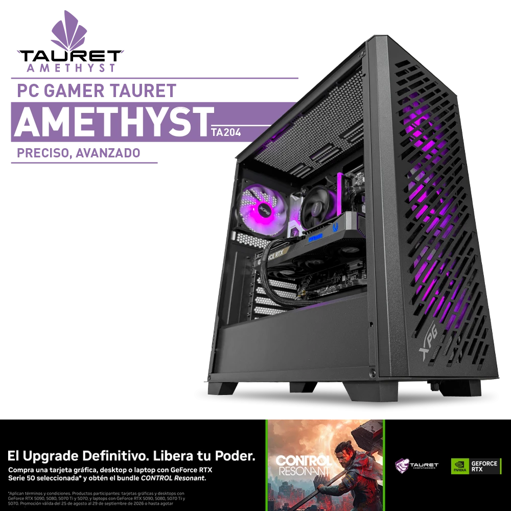 PC Gamer Tauret Amethyst TA204 · AMD Ryzen 5 7500F · RTX 5070 12GB · RAM 24GB DDR5 · M.2 1TB